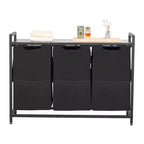 VEVOR 3 Section Laundry Sorter, Large Laundry Hamper with Metal Frame and Wooden Tabletop, Freestanding Storage Organizer Baskets, Black
