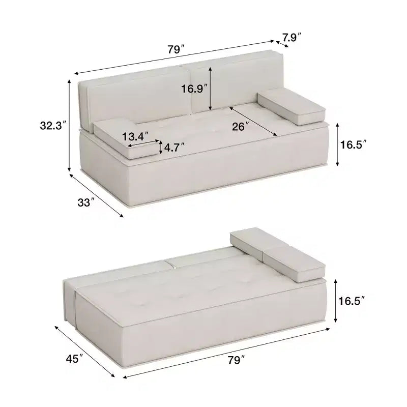 Sofá cama multifuncional convertible de 79" con cojín de espuma
