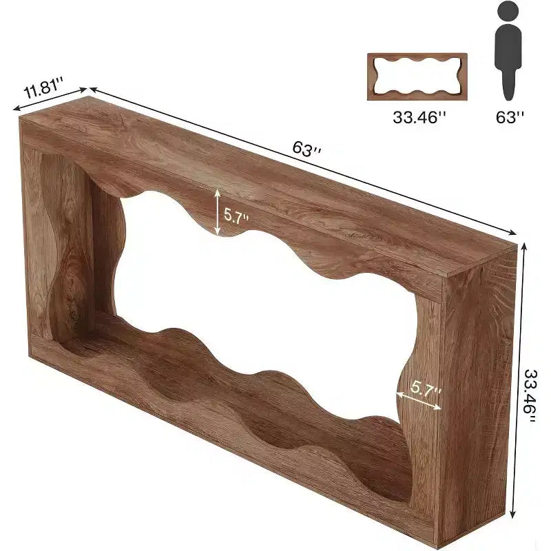 Mesa consola moderna de 63" con diseño ondulado de 2 niveles y estrecha para entrada detrás del sofá