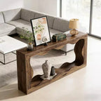 Mesa consola moderna de 63" con diseño ondulado de 2 niveles y estrecha para entrada detrás del sofá