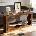 Mesa consola moderna de 63" con diseño ondulado de 2 niveles y estrecha para entrada detrás del sofá