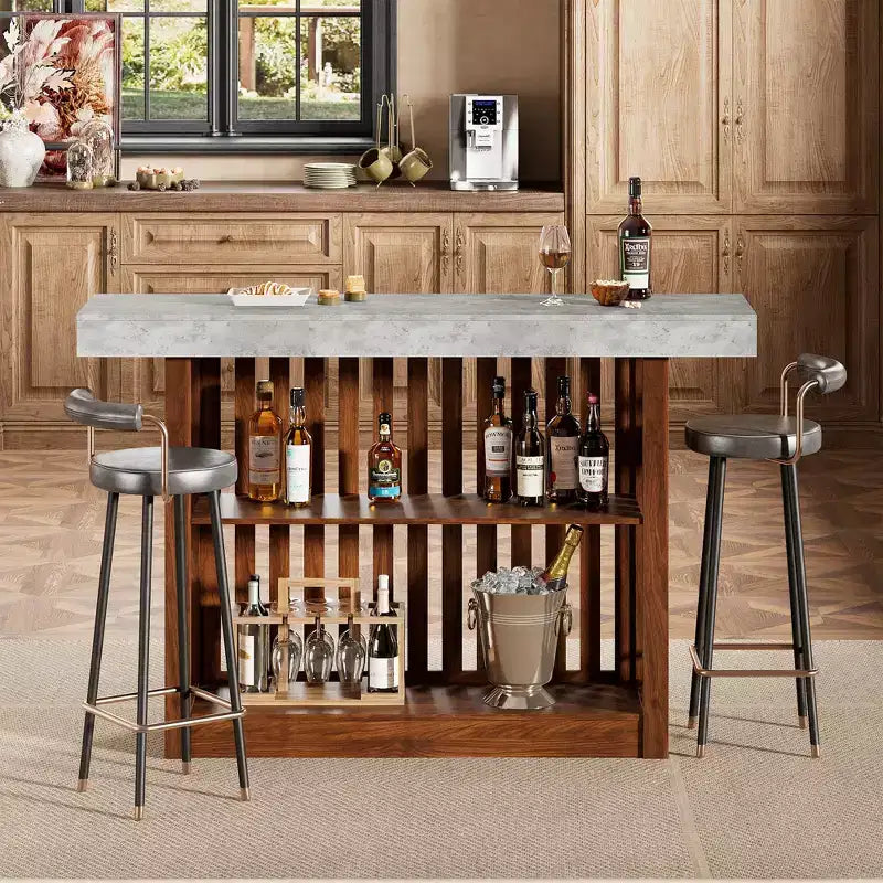 Mesa de bar de 63" de altura de mostrador con 2 estantes de almacenamiento, capacidad para 4-8 personas, color negro
