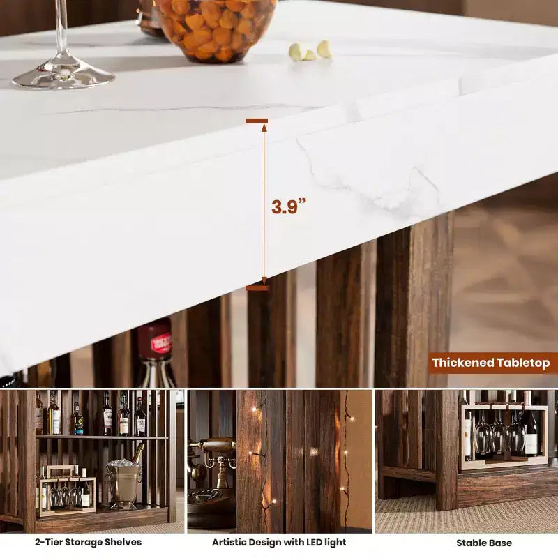 Mesa de bar de 63" de altura de mostrador con 2 estantes de almacenamiento, capacidad para 4-8 personas, color negro