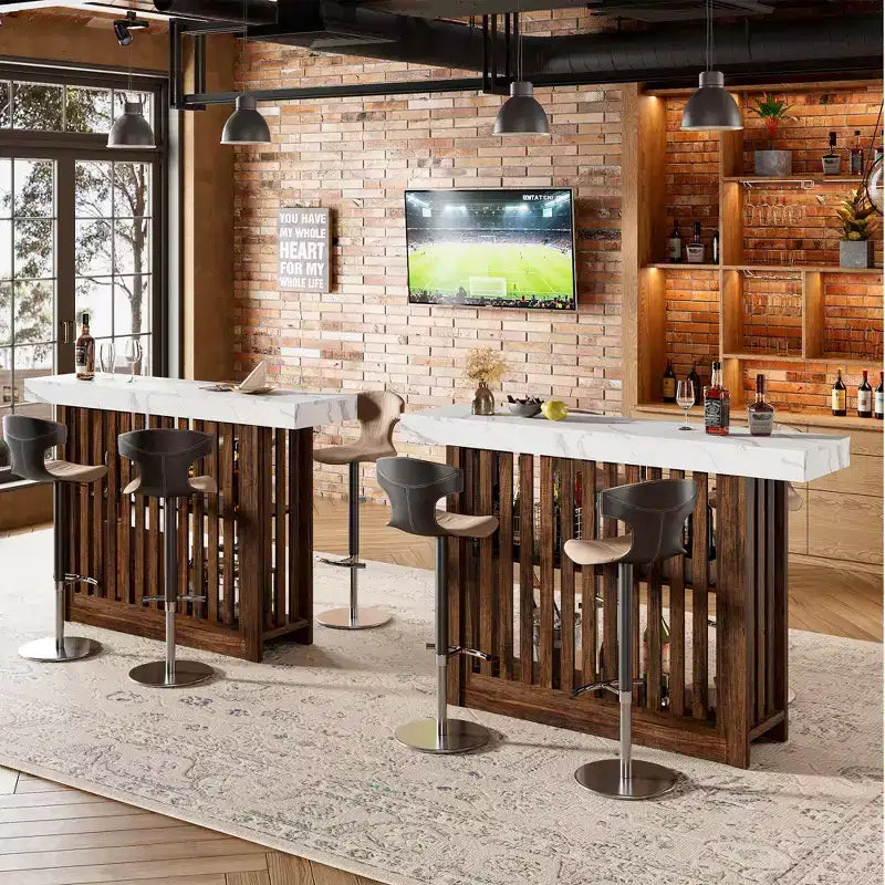 Mesa de bar de 63" de altura de mostrador con 2 estantes de almacenamiento, capacidad para 4-8 personas, color negro