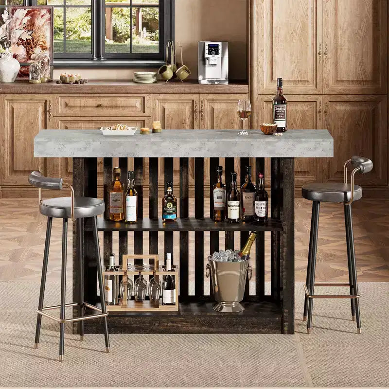 Mesa de bar de 63" de altura de mostrador con 2 estantes de almacenamiento, capacidad para 4-8 personas, color negro