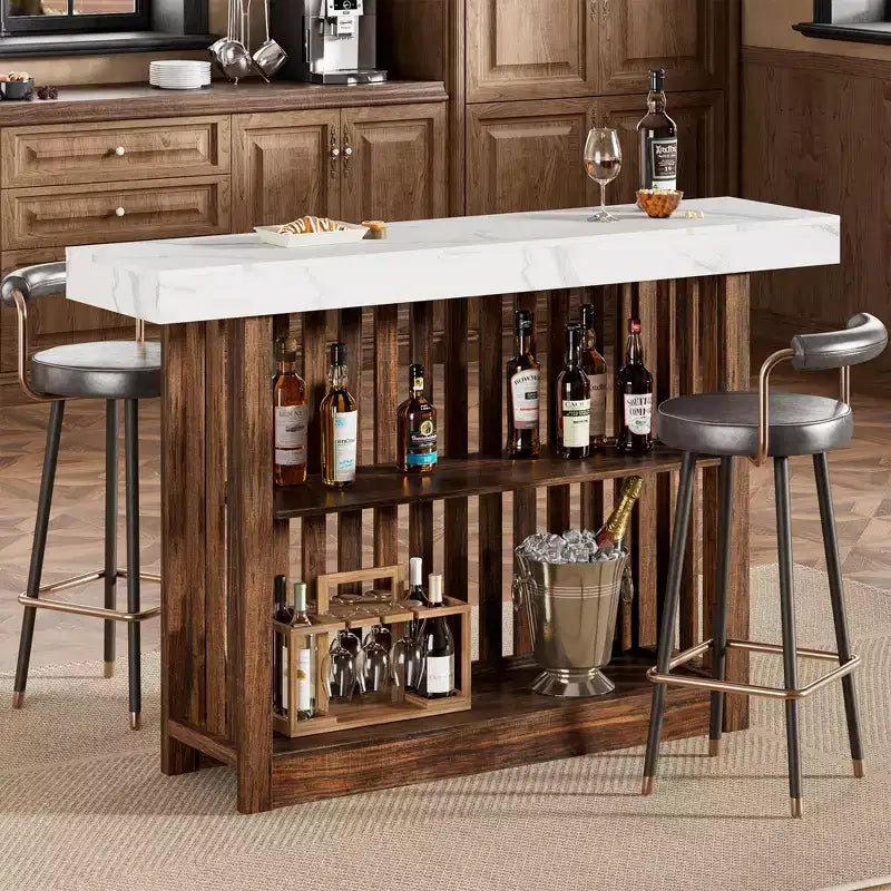 Mesa de bar de 63" de altura de mostrador con 2 estantes de almacenamiento, capacidad para 4-8 personas, color negro