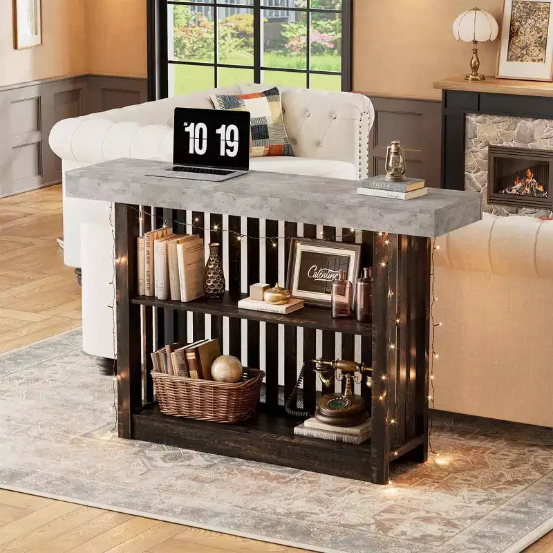 Mesa de bar de 63" de altura de mostrador con 2 estantes de almacenamiento, capacidad para 4-8 personas, color negro