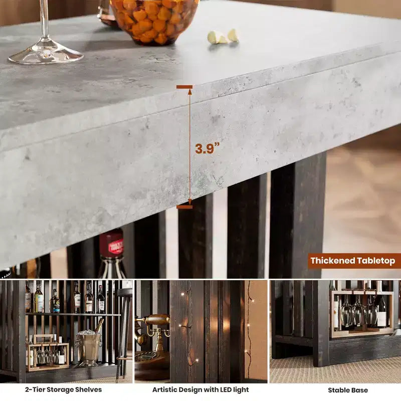 Mesa de bar de 63" de altura de mostrador con 2 estantes de almacenamiento, capacidad para 4-8 personas, color negro