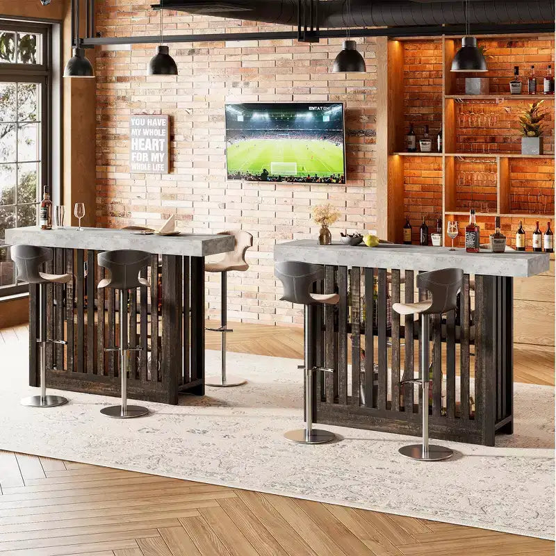 Mesa de bar de 63" de altura de mostrador con 2 estantes de almacenamiento, capacidad para 4-8 personas, color negro