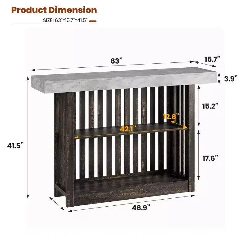 Mesa de bar de 63" de altura de mostrador con 2 estantes de almacenamiento, capacidad para 4-8 personas, color negro