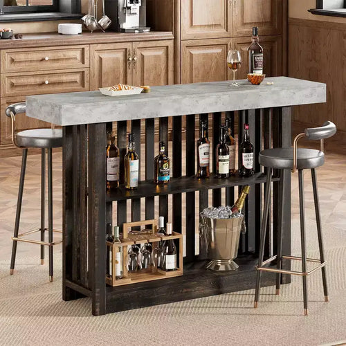 Modern 63 Counter Height Bar Table with 2-Tier Storage Shelves  Sturdy Dining Table for Restaurant, Bistro, or Living Room  Seats 4-8