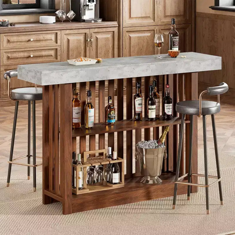 Mesa de bar de 63" de altura de mostrador con 2 estantes de almacenamiento, capacidad para 4-8 personas, color negro