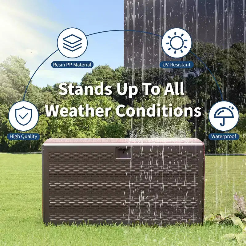 Caja de cubierta de resina grande, impermeable, de 73 galones, con cerradura, para almacenamiento exterior