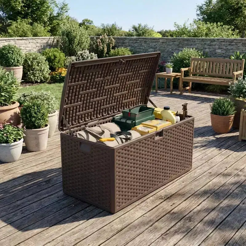 Caja de cubierta de resina grande, impermeable, de 73 galones, con cerradura, para almacenamiento exterior