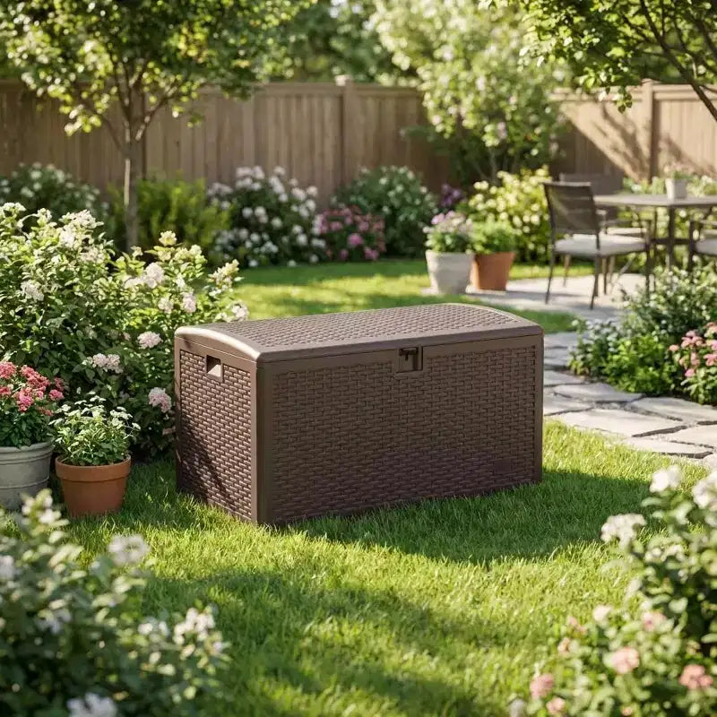 Caja de cubierta de resina grande, impermeable, de 73 galones, con cerradura, para almacenamiento exterior
