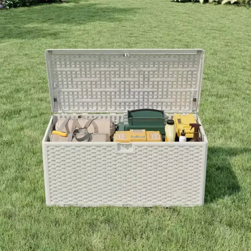 Caja de cubierta de resina grande, impermeable, de 73 galones, con cerradura, para almacenamiento exterior