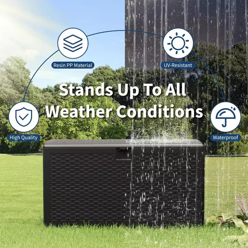 Caja de cubierta de resina grande, impermeable, de 73 galones, con cerradura, para almacenamiento exterior