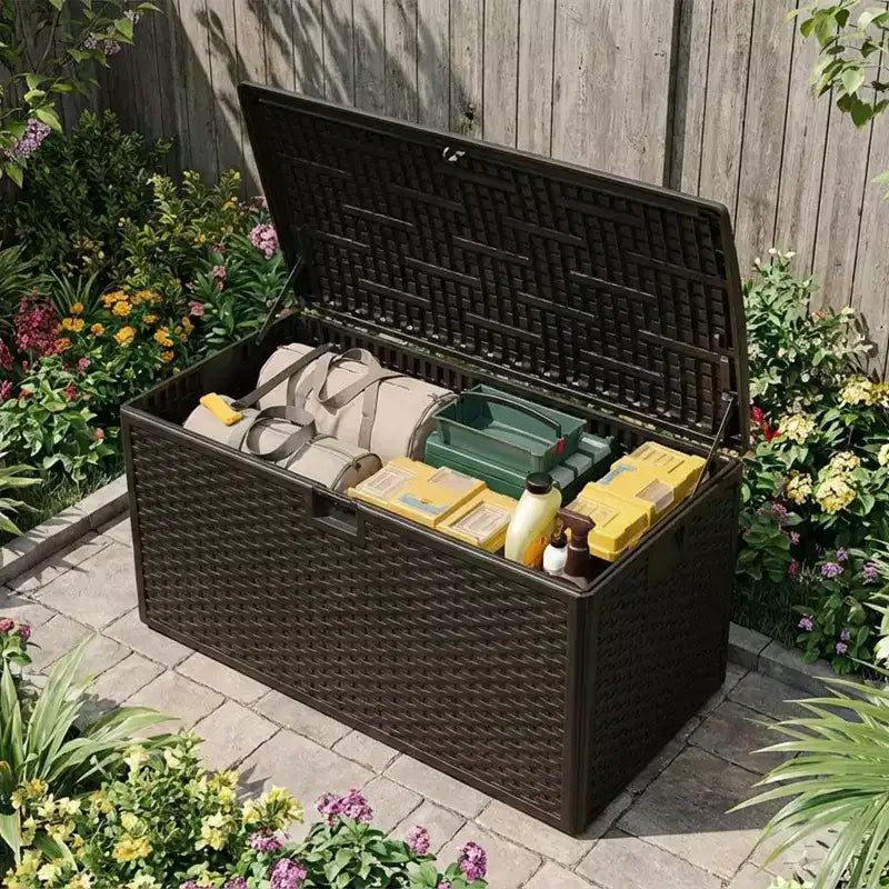 Caja de cubierta de resina grande, impermeable, de 73 galones, con cerradura, para almacenamiento exterior