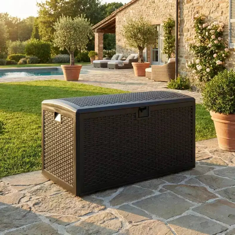 Caja de cubierta de resina grande, impermeable, de 73 galones, con cerradura, para almacenamiento exterior