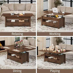 Coolmee - Mesa de centro elevable de 40 pulgadas, mesa de centro convertible multifuncional con cajones y compartimento oculto, se convierte en mesa de comedor