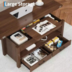 Coolmee - Mesa de centro elevable de 40 pulgadas, mesa de centro convertible multifuncional con cajones y compartimento oculto, se convierte en mesa de comedor