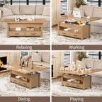 Coolmee - Mesa de centro elevable de 40 pulgadas, mesa de centro convertible multifuncional con cajones y compartimento oculto, se convierte en mesa de comedor