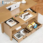 Coolmee - Mesa de centro elevable de 40 pulgadas, mesa de centro convertible multifuncional con cajones y compartimento oculto, se convierte en mesa de comedor