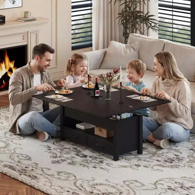 Coolmee - Mesa de centro elevable de 40 pulgadas, mesa de centro convertible multifuncional con cajones y compartimento oculto, se convierte en mesa de comedor