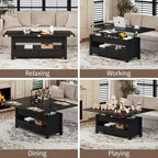 Coolmee - Mesa de centro elevable de 40 pulgadas, mesa de centro convertible multifuncional con cajones y compartimento oculto, se convierte en mesa de comedor