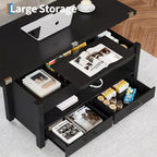 Coolmee - Mesa de centro elevable de 40 pulgadas, mesa de centro convertible multifuncional con cajones y compartimento oculto, se convierte en mesa de comedor