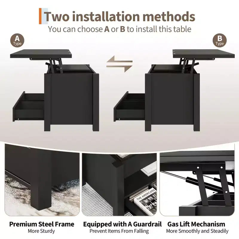 Coolmee - Mesa de centro elevable de 40 pulgadas, mesa de centro convertible multifuncional con cajones y compartimento oculto, se convierte en mesa de comedor