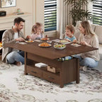 Coolmee - Mesa de centro elevable de 40 pulgadas, mesa de centro convertible multifuncional con cajones y compartimento oculto, se convierte en mesa de comedor