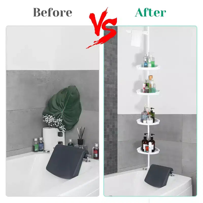 Estantería esquinera para baño, estante ajustable de cuatro niveles, organizador de ducha a prueba de óxido, soporte de bañera de pie, con barra telescópica