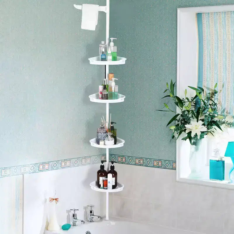 Estantería esquinera para baño, estante ajustable de cuatro niveles, organizador de ducha a prueba de óxido, soporte de bañera de pie, con barra telescópica