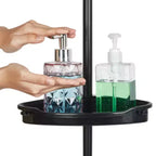 Estantería esquinera para baño, estante ajustable de cuatro niveles, organizador de ducha a prueba de óxido, soporte de bañera de pie, con barra telescópica