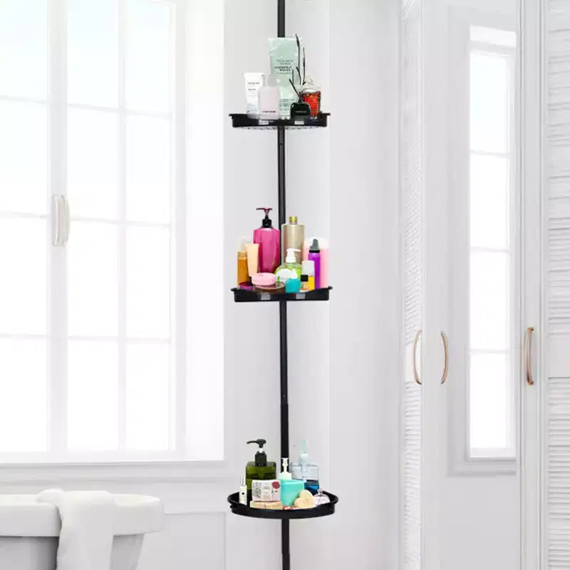 Estantería esquinera para baño, estante ajustable de cuatro niveles, organizador de ducha a prueba de óxido, soporte de bañera de pie, con barra telescópica