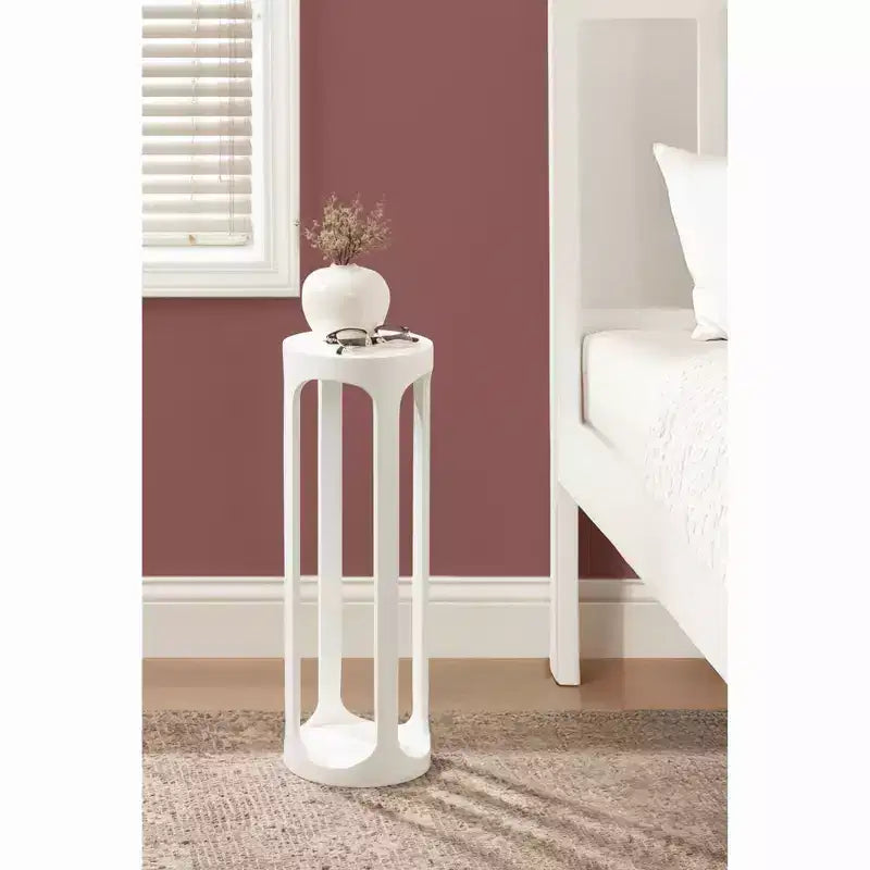 Mueble de Pared de Ratán con Estantes y Elevadores de Madera Laminada Mesa Auxiliar Blanca