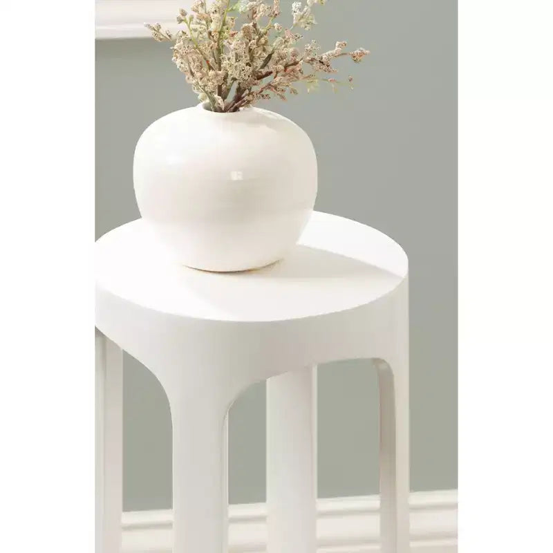 Mueble de Pared de Ratán con Estantes y Elevadores de Madera Laminada Mesa Auxiliar Blanca