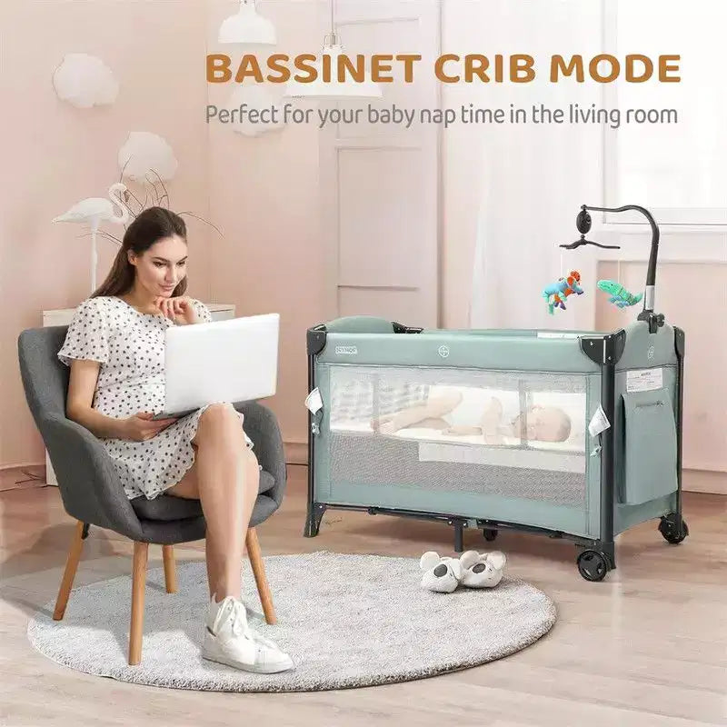 Karl Home Cuna Moisés 3 en 1 para Bebé, Plegable, en Color Verde con Colchón y Sábana