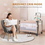 Cuna Moisés de Bebé 3 en 1 con Colchón y Sábana, Beige