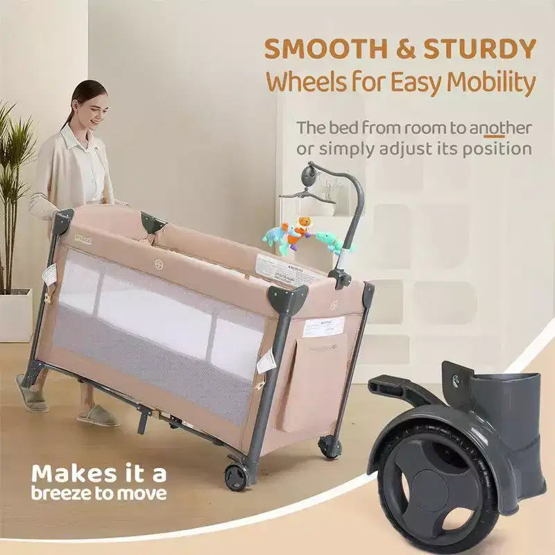 Cuna Moisés de Bebé 3 en 1 con Colchón y Sábana, Beige