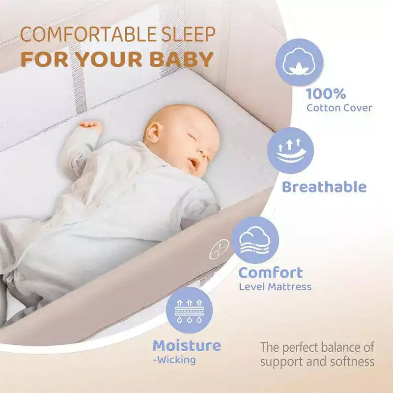 Cuna Moisés de Bebé 3 en 1 con Colchón y Sábana, Beige