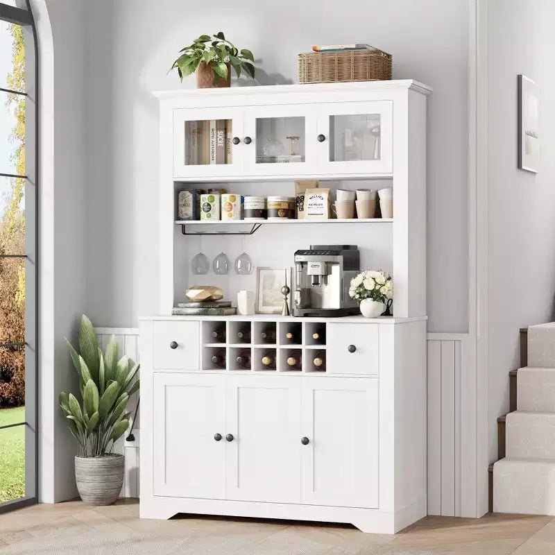 Mueble de despensa alto de 69 pulgadas con luces LED y estación de carga, armario de almacenamiento grande para despensa de cocina, aparador de cocina, mueble para barra de café con botellero