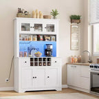 Mueble de despensa alto de 69 pulgadas con luces LED y estación de carga, armario de almacenamiento grande para despensa de cocina, aparador de cocina, mueble para barra de café con botellero