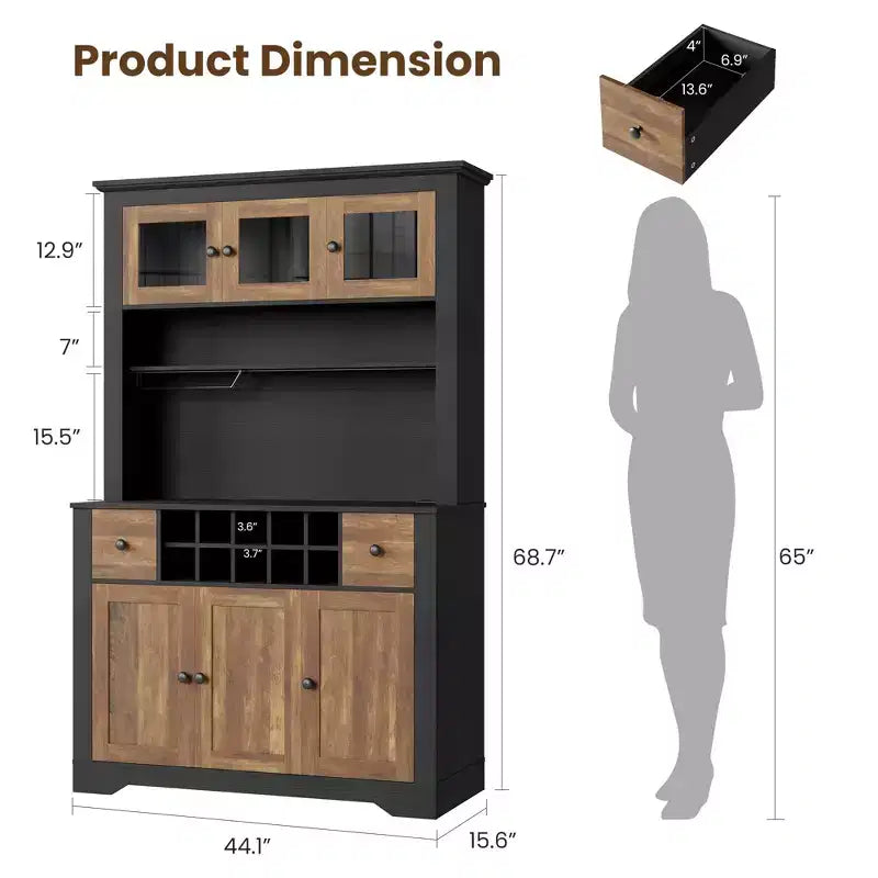 Mueble de despensa alto de 69 pulgadas con luces LED y estación de carga, armario de almacenamiento grande para despensa de cocina, aparador de cocina, mueble para barra de café con botellero