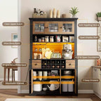 Mueble de despensa alto de 69 pulgadas con luces LED y estación de carga, armario de almacenamiento grande para despensa de cocina, aparador de cocina, mueble para barra de café con botellero