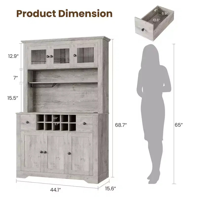 Mueble de despensa alto de 69 pulgadas con luces LED y estación de carga, armario de almacenamiento grande para despensa de cocina, aparador de cocina, mueble para barra de café con botellero