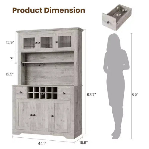 Mueble de despensa alto de 69 pulgadas con luces LED y estación de carga, armario de almacenamiento grande para despensa de cocina, aparador de cocina, mueble para barra de café con botellero