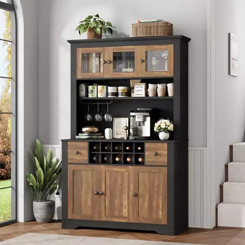Mueble de despensa alto de 69 pulgadas con luces LED y estación de carga, armario de almacenamiento grande para despensa de cocina, aparador de cocina, mueble para barra de café con botellero