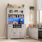 Mueble de despensa alto de 69 pulgadas con luces LED y estación de carga, armario de almacenamiento grande para despensa de cocina, aparador de cocina, mueble para barra de café con botellero